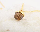 Acorn Pendant - Tiger Eye Necklace - Solid Silver - Gold Plated Pendant Necklace - Carved Jewelry - Gift for Protection -Jewelry for Prom